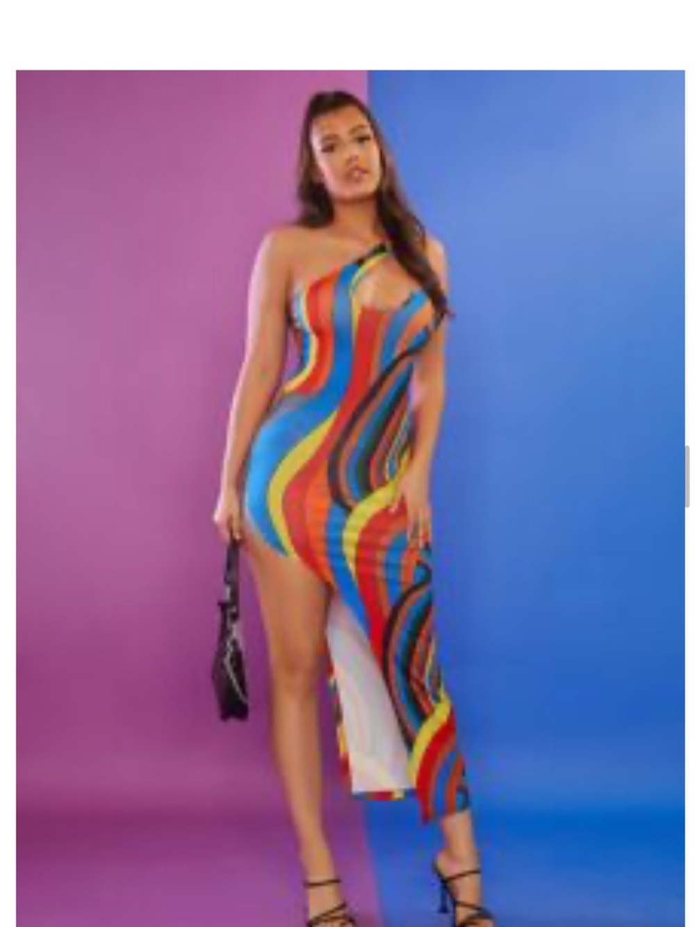 SHEIN One-Shoulder Asymmetrical Wave Print Dress - Blue/Red/Yellow